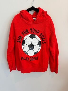 H&M Red Kids' Hoodie with Dual Sequin Soccer Graphic